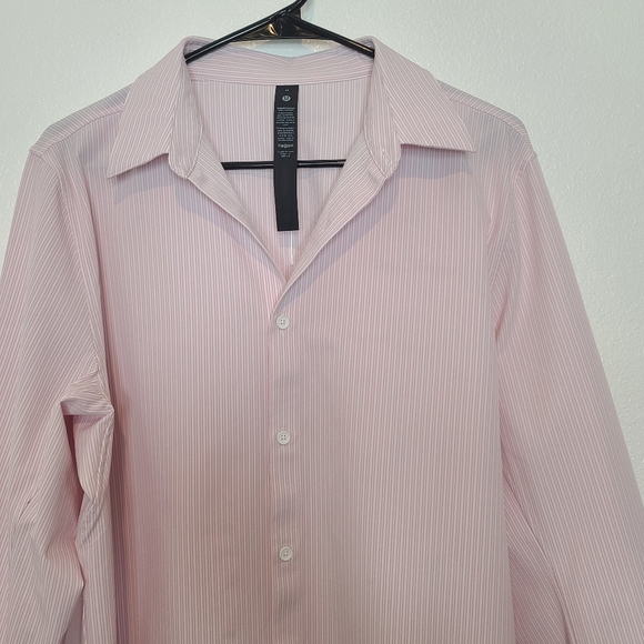 Lululemon Men's New Venture Classic Fit Striped Pink Shirt Size Medium - Picture 4 of 10